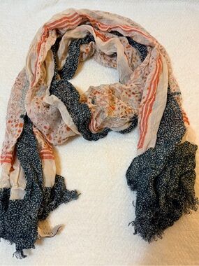LOFT Cream, Navy & Rust Floral Lightweight Scarf